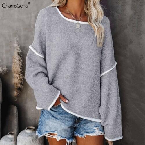 Autumn Winter Women O-Neck Sweater Solid color Warm Pullovers Sweater Long Sleeve Horn Sleeve Cashmere Loose Jumper 2021 new