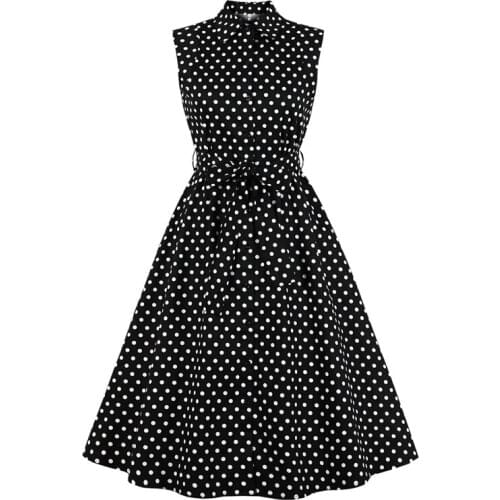 2021 Turn Down Collar Single-Breasted Polka Dot Summer Cotton Shirt Dress Women 50s Rockabilly Vintage Sleeveless Midi Dresses