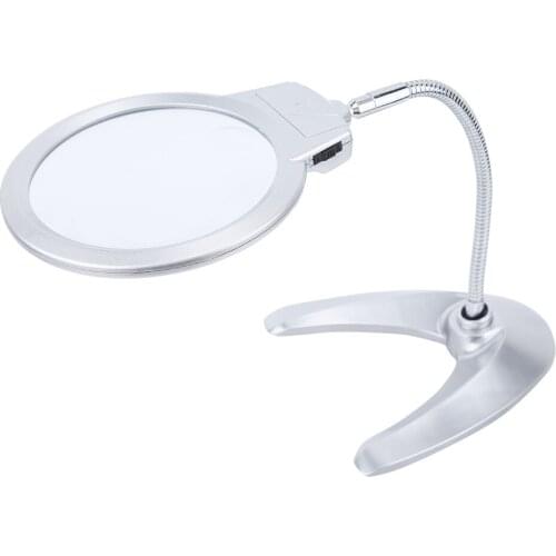 2.5X 5X 130mm Desk Magnifying Glass Magnifier with 2 LED Light