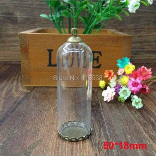 20sets/lot 50*18mm tube glass globe charm bronze plated lace base & 8mm metal cap glass bottle vial pendant diy necklace finding