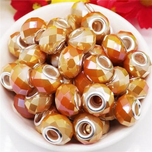 20Pcs Gold Metal Color Glass Murano Big Hole Round Loose Spacer Beads Fit Pandora Bracelet Necklace Hair Beads Jewelry Crafts