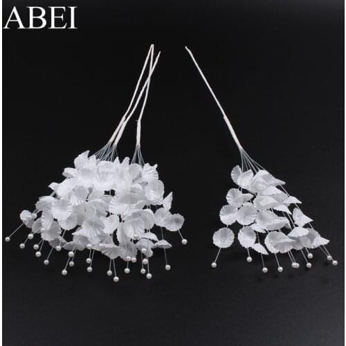 20pcs/lot White Pearl Flower String for Wedding Party Home Decoration Silk Flower Bouquet DIY Bridal floral Jewelry Craft