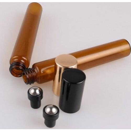 6PCS Amber Glass Roll-on Bottles with Stainless Steel Roller Balls for Essential Oil Perfume Liquid Travel Cosmetic Container