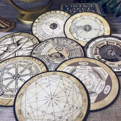 8 Sheets Retro Round Nautical Constellation Chessboard Stickers Europe America Map DIY Scrapbooking Creative Craft Photo Albums