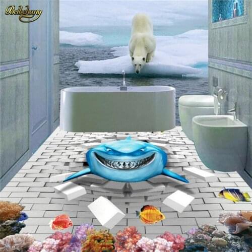 Beibehang Custom Photo 3D Floor Painting Wallpaper Big Shark Underwater World 3D Tile papel de parede