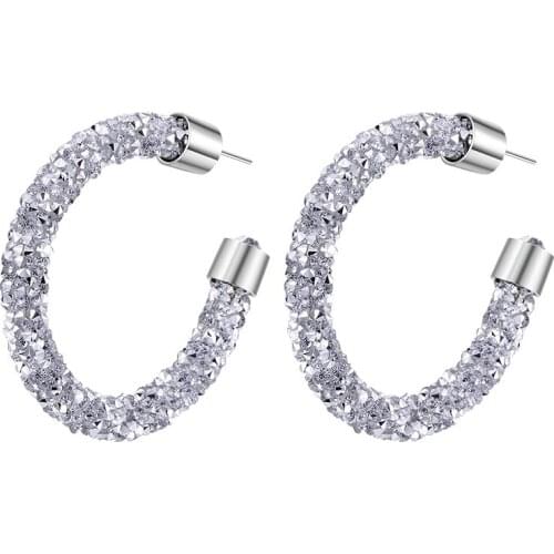 Shiny Rhinestone Big Hoop Earrings for Women Red/Blue/Black Crystal C Shape Large Round Circle Earring Exaggerated Jewelry Gifts