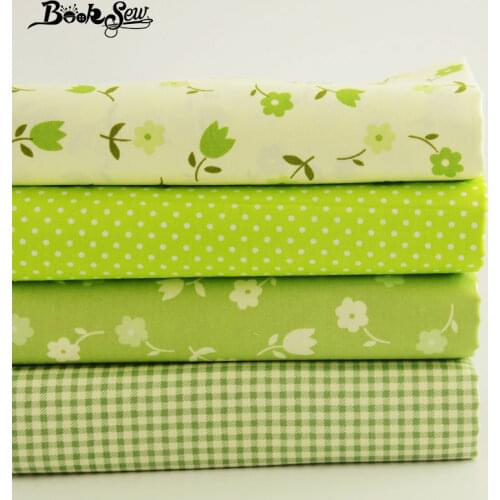 Booksew 100% Cotton Fabric 4 Pcs Various Pattern Green Color Sewing for Lady Dress Children Clothing Baby Bib Home Textile CM