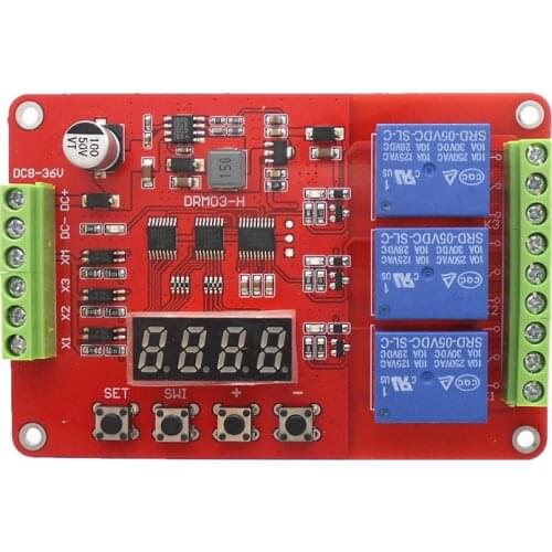 DRM03/Three-way multi-function relay module / delay / self-lock / cycle / timing / time relay 3 channel relay module