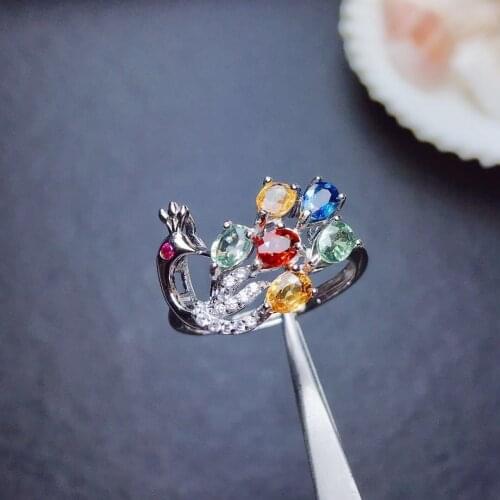 QTT Elegant Retro Womens Ring Colorful Peacock Crystal 925 Sterling Silver Rings Exquisite Wedding Accessories Jewelry Gift