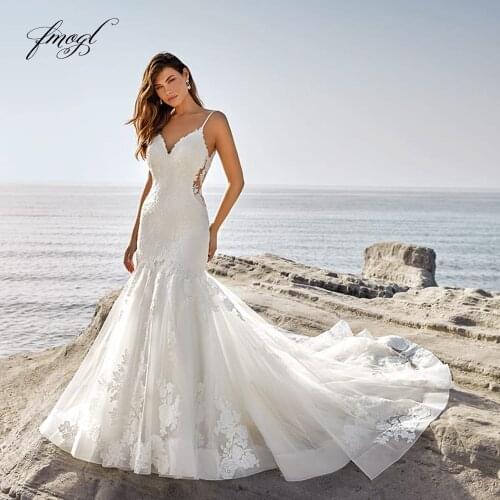 Fmogl Sexy Sweetheart Backless Lace Mermaid Wedding Dresses 2021 Luxury Appliques Court Train Vintage Trumpet Bridal Gowns