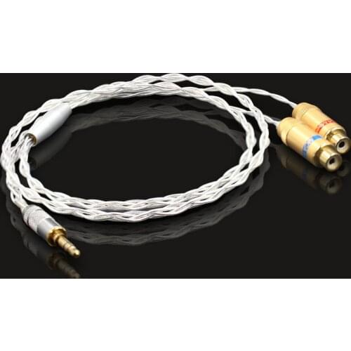 HIFI Single Crystal Copper Silver Plated Signal Line With Silver 3.5mm Jack to Double Female Lotus Plug Aux Audio Cables