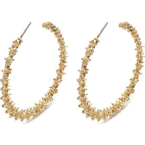 Prickly Big Circle Golden Color Hoop Earrings Simple Round Fashion Ear Jewelry Gift For Wedding Party