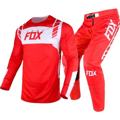 2021 Troy Fox MX 360 Mach Gear Set Mountain Bicycle Racing Jersey Pants Combo Motorcycle Offroad Mens Red White Kits