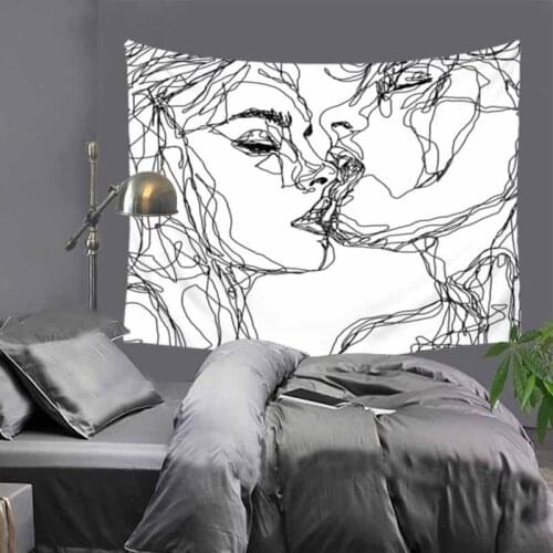 Creative lines drawing couple lover printed tapestry hippie mandala wall hanging Bohemian bedspread dorm decor tapestries LZE39