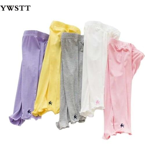 Embroidery Summer Girls Leggings 2018 New Arrival Candy Color Girls Knee Length Leggings cotton girls self-cultivation leggings