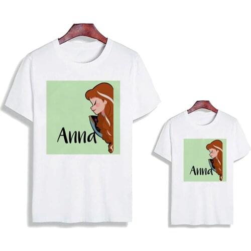 Cute Kawaii Family Matching Clothes Family Matching Outfits Disney Princess Anna Frozen Flim Printed Cute Cartoon Mama Kids Tops