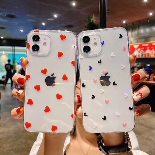 Cute Cartoon Love Heart Phone Case For iPhone 11 12 Pro Max X XS Max XR 7 8 Plus SE 2020 Floral Transparent Soft TPU Back Cover
