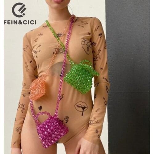 Mini pearl bag designer crossbody bag clear Acrylic crystal stone beaded box totes handbag women woven small purse new 2021