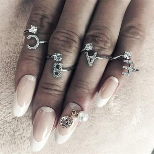 Fashion 26 Letters name ring Silver color Pave AAAAA Cz Stone wedding band rings for women Bridal Party Jewelry Gift