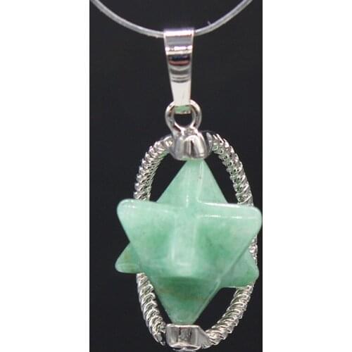 Trendy-beads Silver Plated Wire MerKaBa Natural Green Aventurine Pendant Energy Symbol Jewelry