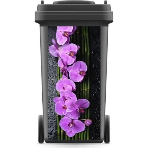 Rubbish Bin Sticker Orchid On Bamboo Wallpaper mural Wall Print Decal Removable Wall Mural Photo self adhesive Gift Kitchen