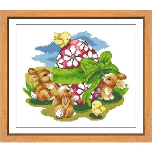 Bunny and easter egg cross stitch kit 18ct 14ct 11ct unprint canvas cotton thread counted needlework thread embroidery