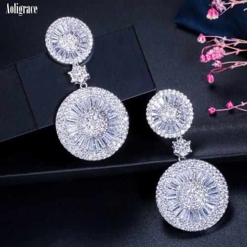 2021 New Full Zirconia Round Drop Earrings For Women Platinum Plating CZ Dangle Earrings for Prom Party Dress Jewelry for Girls
