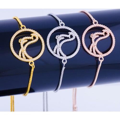 Wholesale Christmas Gift Micro Pave Zircon Hollow Parrot Round Connector Charms Gold Chains Women Fashion Bracelets