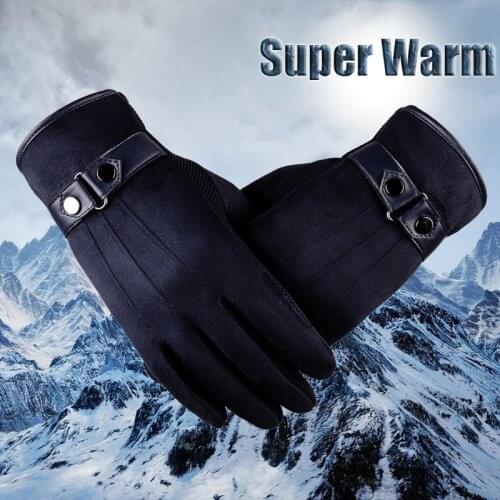 Winter Gloves Men Faux Suede Leather Full Finger Anti Slip Warm Wrist Men Touch Screen Outdoor Driving Gloves