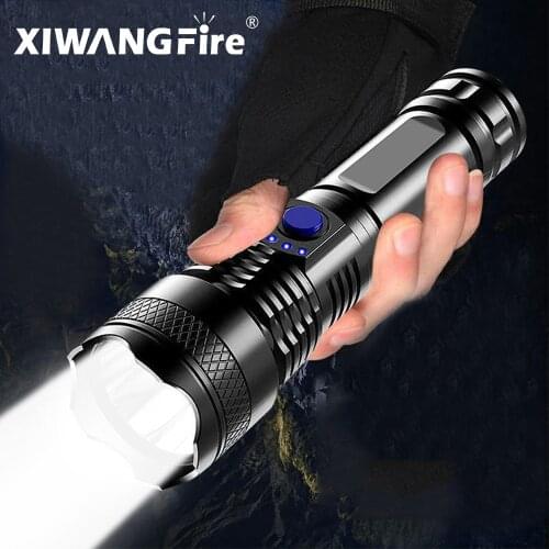 Strong Light Flashlight Portable USB Rechargeable ABS Material Bright Household LED Lamp Built-in Battery with Power Display