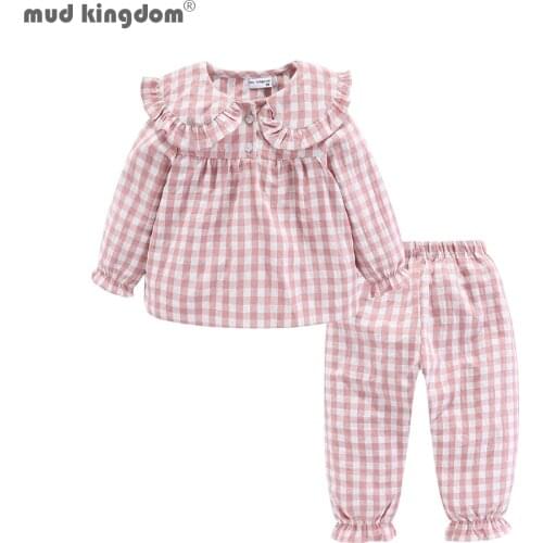 Mudkingdom Girls Pajama Set Peter Pan Collar Cute Plaid Girl Pajamas Suit Homewear Toddler Pajamas Girls Jammies Sleepwear