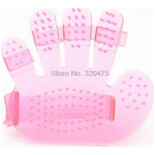 By dhl 500pcs practical Pet Dog Cat Grooming Shower Bath Massage Brush Comb Hand Shaped Glove Comb Blue Pink