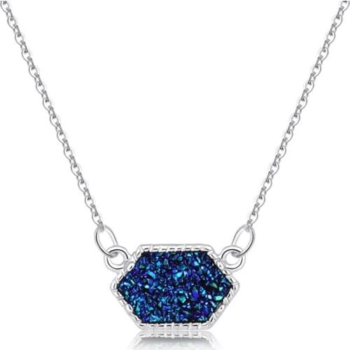 Silver Plated Many Color Crystal Cluster Dyed Pendant Rhombus Shape Necklace Fashion Jewelry