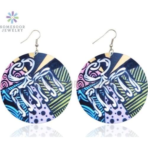 SOMESOOR Vintage African Ethnic Comb Printed Wood Drop Earrings Afro Bohemian Arts Design Pendant Ear Dangle For Women Gifts