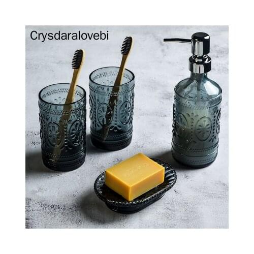 Glass Bathroom Accessory Set Restroom Kit Wash Cup Set Toothbrush Holder bathroom Ceramic Tray Soap Dispenser Soap Box Dish