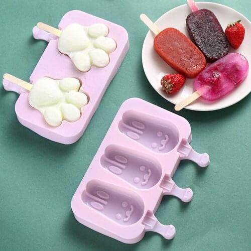 Cute Cartoon Ice Cream Mold Silicone Popsicle Mold Reusable Ice Pop Mold With Lids and Sticks Tools