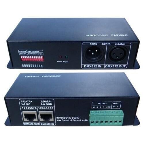 LED DMX512 Decoder 4 Channels DMX 512 RGBW Controller Dimmer DMX to PWM Signal Convertor Driver for Led Strip Lights, Led Lamps