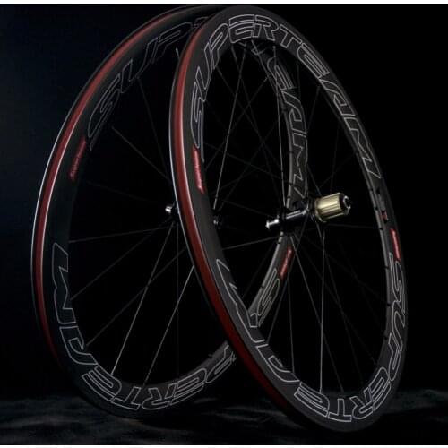 SUPERTEAM 700C Full Carbon Fiber Cycling Wheels Carbon Road Bike Wheelset Clincher 50mm Carbon Wheel With Sapim Spokes