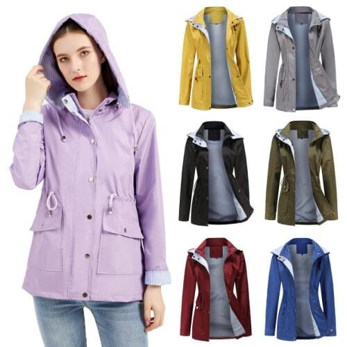 Detachable Hood Windbreaker Water Repellent Windcoat Striped Lining Coat WomenS Jacket Plus Sized Ladies Coats Casaco Feminino