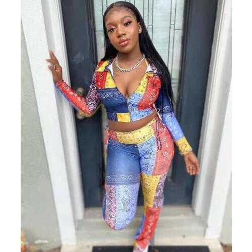 Womens Fall 2021 Print Lapel Long Sleeve Set 36226