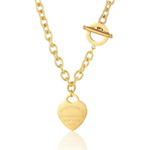 Classic Carve Forever Love Heart Pendant Necklace For Women Titanium Steel Gold Color Woman Necklace Jewelry Collar Lover Gift