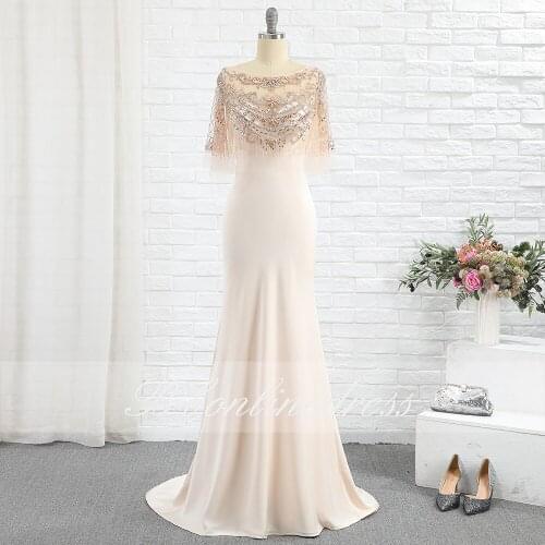 Elegant Champagne Mermaid Evening Dress 2020 Crystal Hand Beaded Special Formal Party Gown Long Prom Dresses vestido de festa