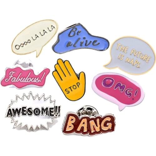 Quote Icons Enamel Pins Cartoon Funny Brooches OMG Letter Clothes Lapel Pin Metal Button Bag Badge Unisex Fashion Jewelry Gifts