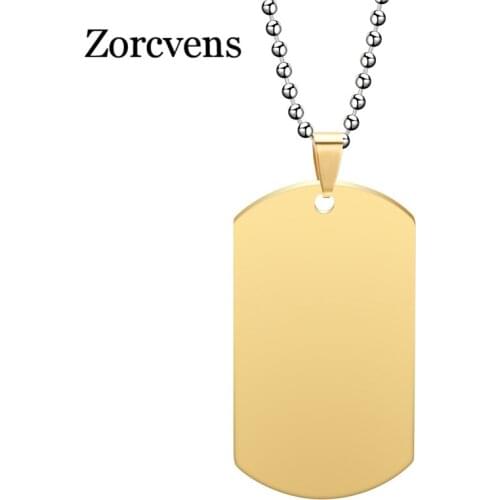 ZORCVENS Gold Tone Dog Tag Pendant Necklace for Men Women Stainless Steel Male Jewelry