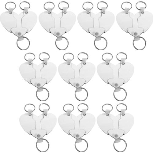 13MC 10 Sets Sublimation Heart Shaped Blanks MDF Board Thermal Transfer Keychains Keyrings Double-Side Printed Key Tags with for
