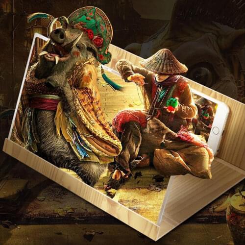 3D Mobile Phone Screen Magnifying Glass 14 Inch Wood Grain Anti-Blue Eye Mobile Phone Screen Amplifier Smart Phone Bracket