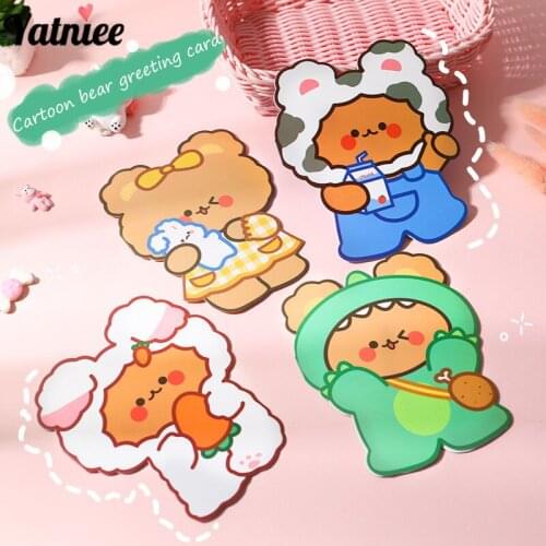 Yatniee 2pcs/pack Cartoon Bear Birthday Card Cute Creative Holiday Folding Blessing Postcard for Girls Students Kids