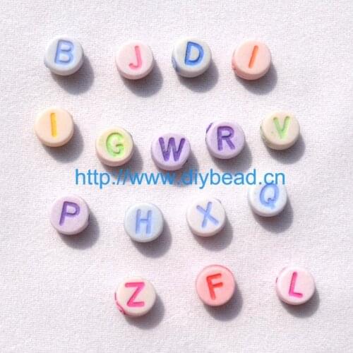100pcs/lot DIY Loom Bands Accessory Antique Acrylic Beads 7*3MM Flat Round Shape Mix Color Letters