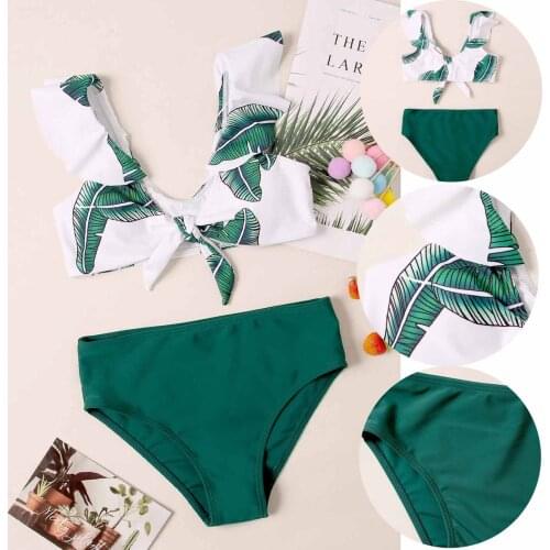 2021 Kids Swimwear For Girls Plant Print Swimsuit Bathing Beach Cute Two-piece Swimsuit Купальник Детский For 8-14y #l12