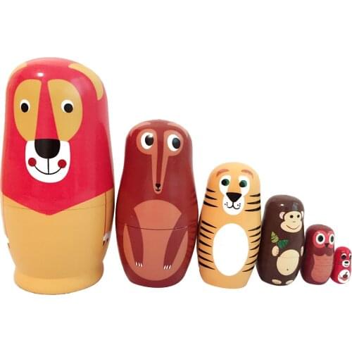 6pcs Painted Wooden Animals Nesting Dolls Matryoshka Kids Gift